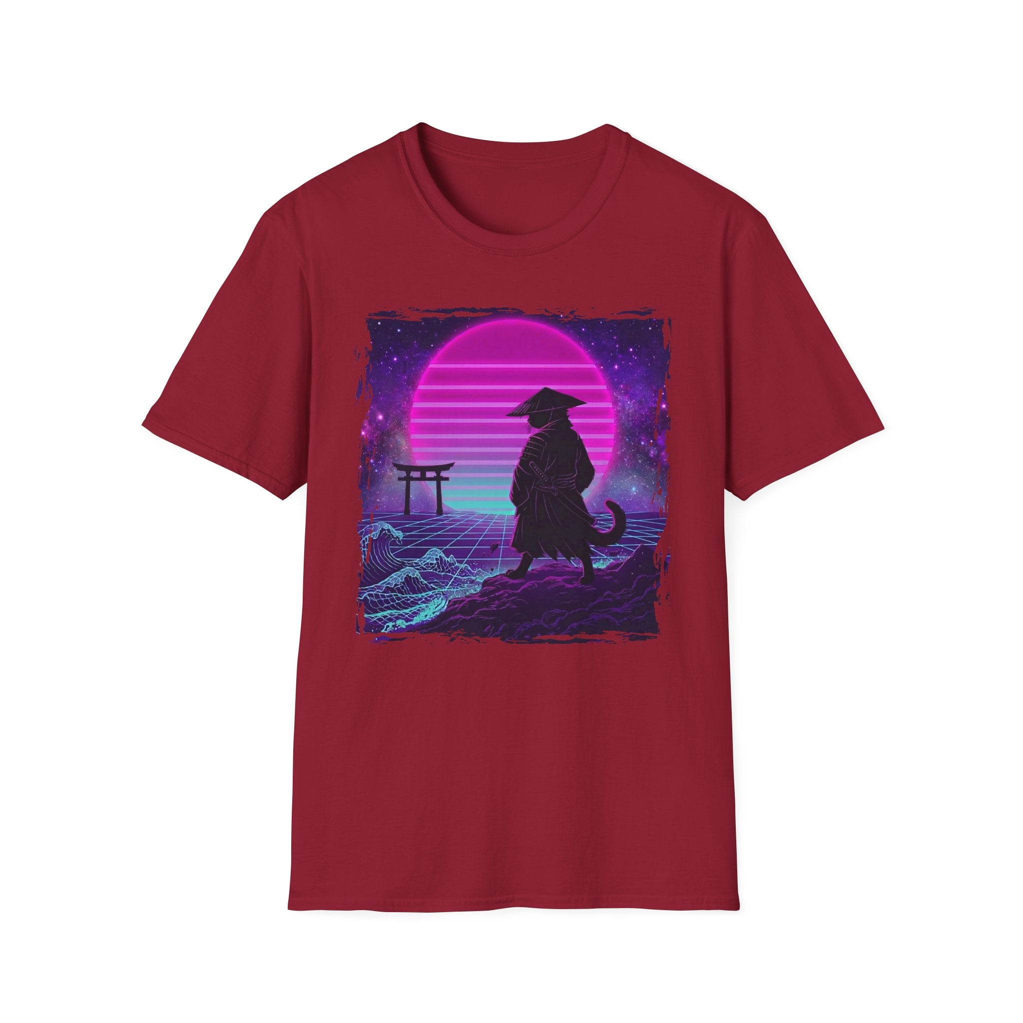 Cat Samurai Synthwave T-Shirt