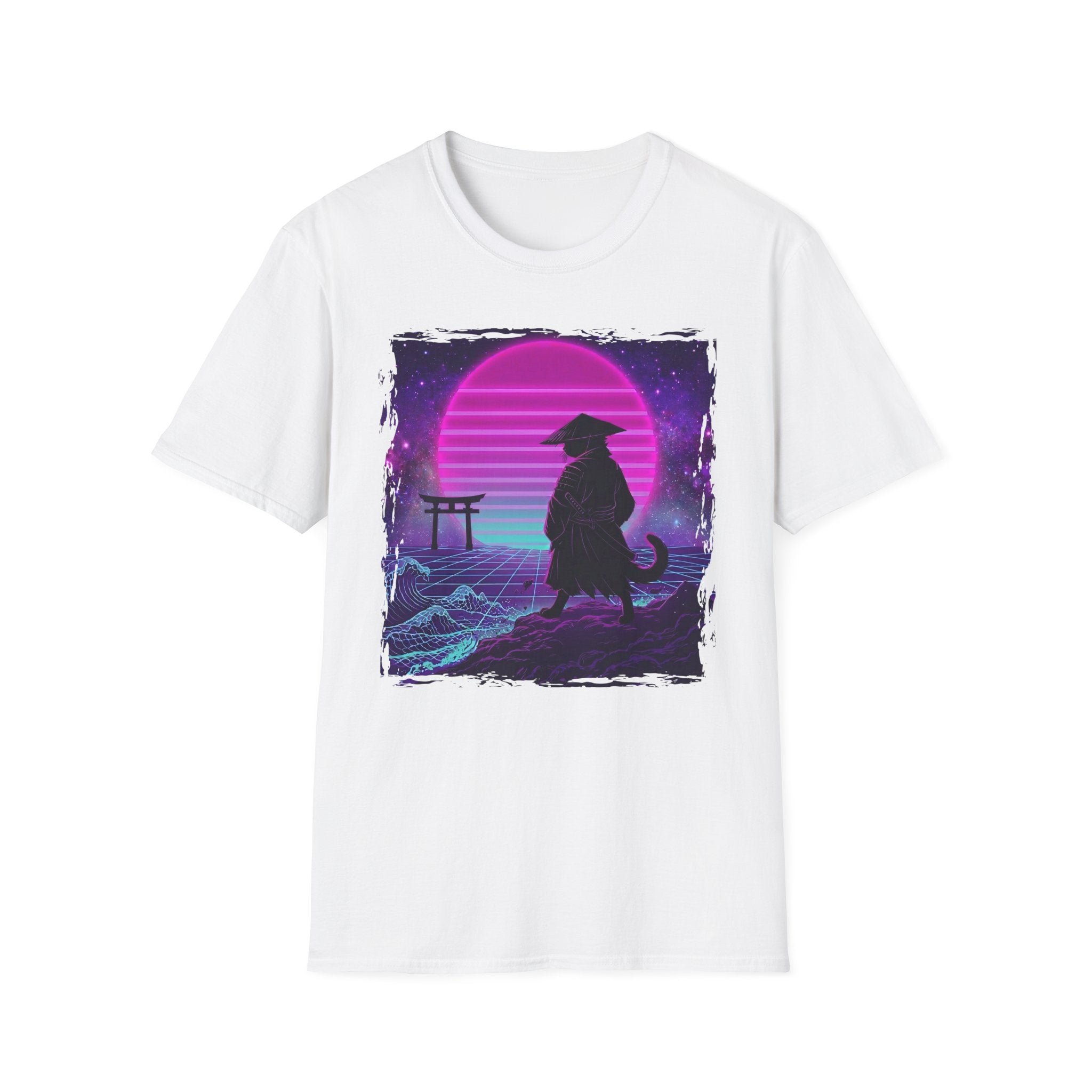 Cat Samurai Synthwave T-Shirt