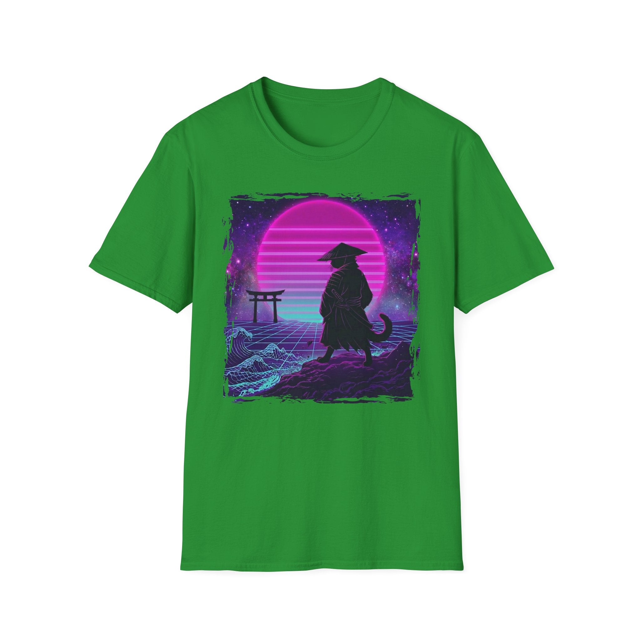 Cat Samurai Synthwave T-Shirt
