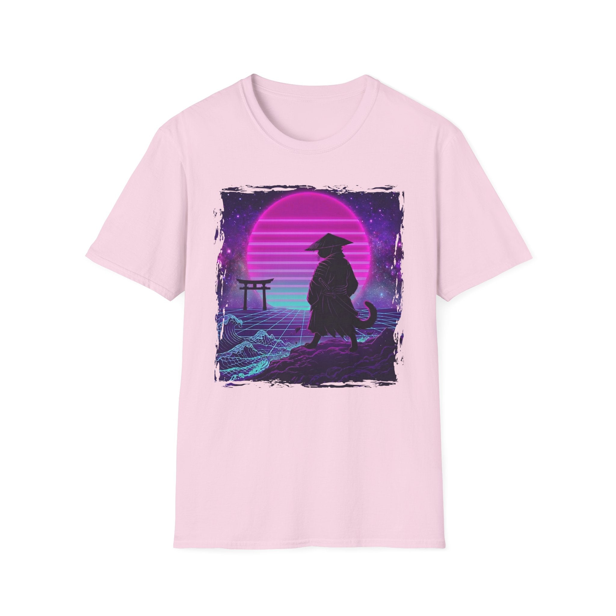 Cat Samurai Synthwave T-Shirt